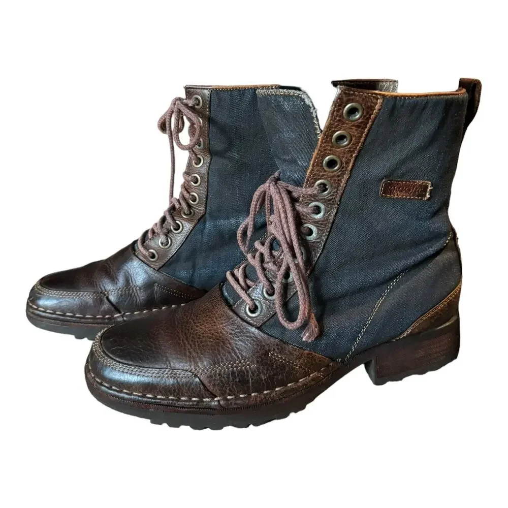 RJ Colt Marine Blue Leather Combat Boots 2020s Lug Sole 12” size 8